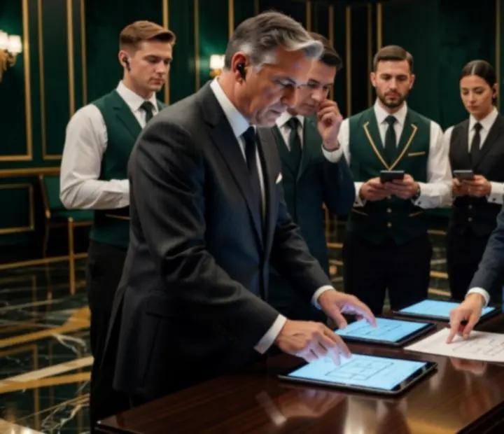 Zespół elegancko ubranych koordynatorów obsługujący przebieg gali